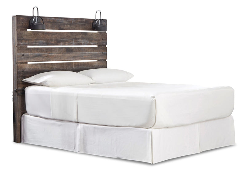 Abby Panel Headboard with LED Light & USB Ports, Brown - Queen Size