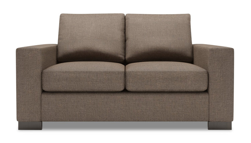Made in Canada Customizable Sofa Lab Track 62\" Linen-Look Fabric Loveseat with Track Arms - Luna Praline Brown