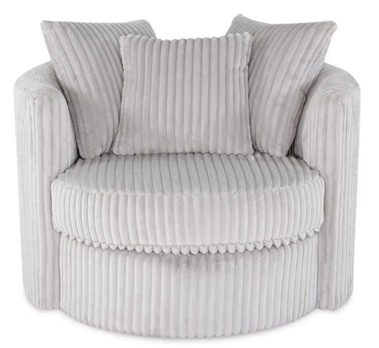Made in Canada Midi 42\" Chenille Fabric Swivel Cuddler Accent Chair - Groove Mist Grey