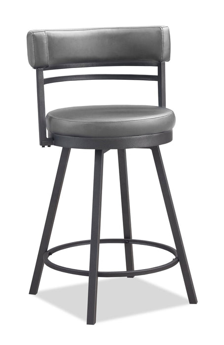 Mila Counter Stool with Swivel Seat, Vegan Leather Fabric, Metal - Grey