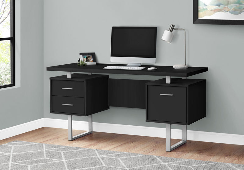 Teagan 60\" Reversible Office Desk with 3-Drawers - Black