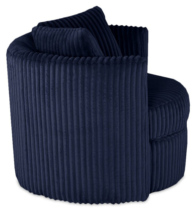 Made in Canada Petite 36\" Chenille Fabric Swivel Cuddler Accent Chair - Groove Midnight Blue