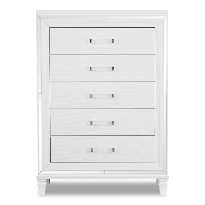 Max Bedroom Chest of Drawers, 5-Drawer, 38\"W x 54.3\"H, Glam - White