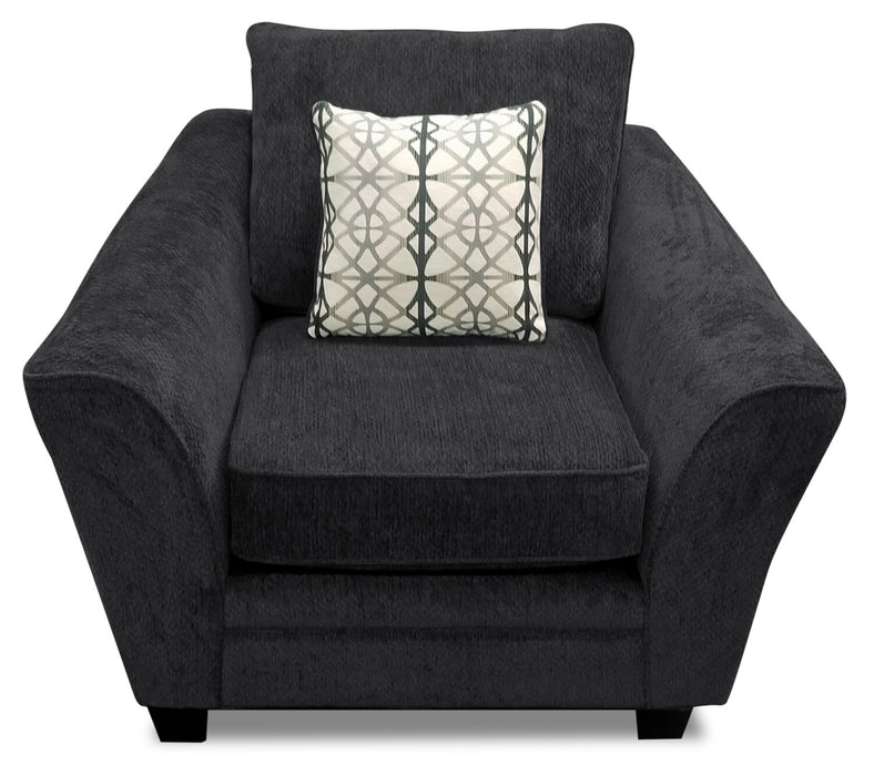 Made in Canada Febe 49\" Chenille Fabric Chair with Flared Arms and Wood Legs - Charcoal Grey