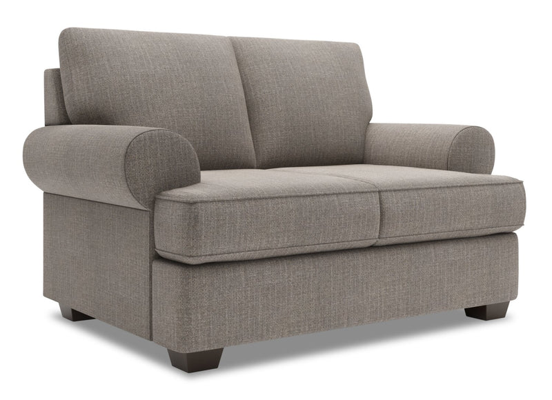 Made in Canada Customizable Sofa Lab Roll 64\" Linen-Look Fabric Loveseat with Rolled Arms - Luna Smoke Grey