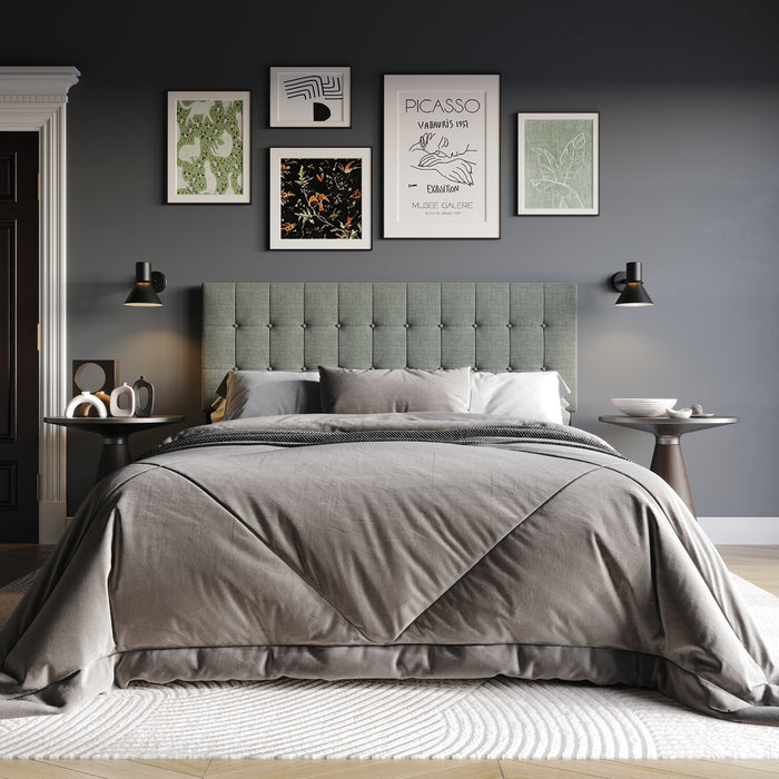 Ellis Upholstered Headboard in Grey Fabric, Button Tufted - King Size