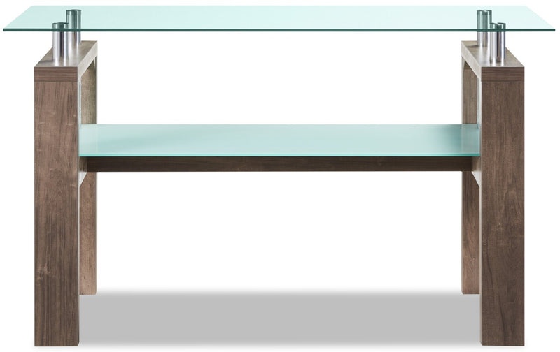 Harvy  50\" Modern  Glaass Top Sofa Table with Shelf - Hazelnut
