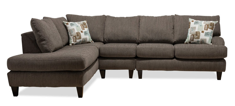 Made in Canada Nofia 3-Piece Left-Facing Chenille Fabric Sectional with  Accent Pillows and Wood Legs - Charcoal Grey