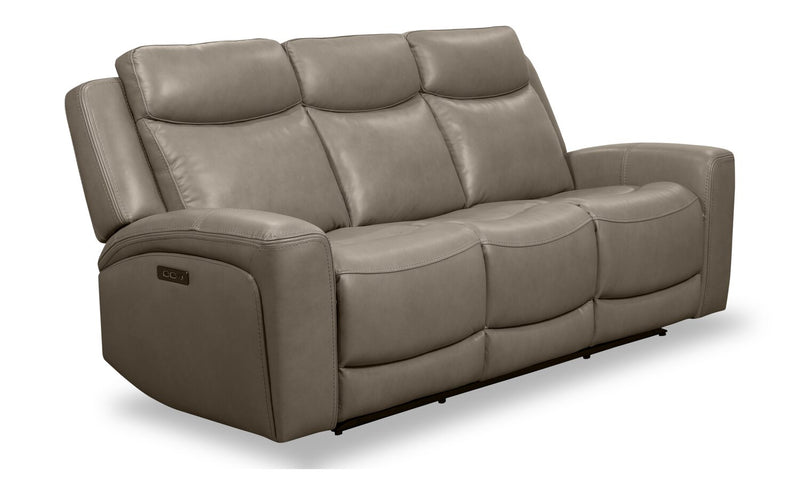 Scott Living Prescott 88.5\" Genuine Leather Power Reclining Sofa with Power Headrests - Grey