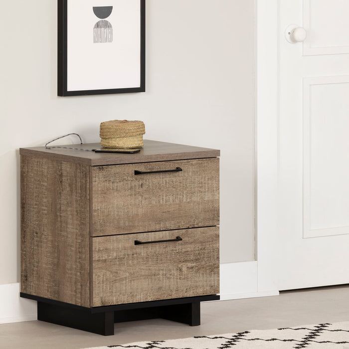 Everley Bedside 2-Drawer Nightstand with USB Ports, 19.5\"W x 22.5\"- Brown