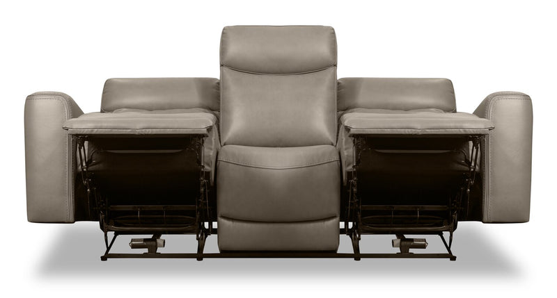 Scott Living Prescott 88.5\" Genuine Leather Power Reclining Sofa with Power Headrests - Grey