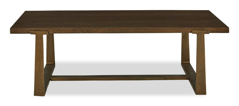 Terza 55.13\" Contemporary Coffee Table - Dark Brown Wood Top with Bronze Metal Legs