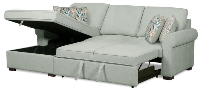 Scott Living Haven 2-Piece Left-Facing Chenille Fabric Sleeper Sectional with Storage Chaise - Seafoam Blue