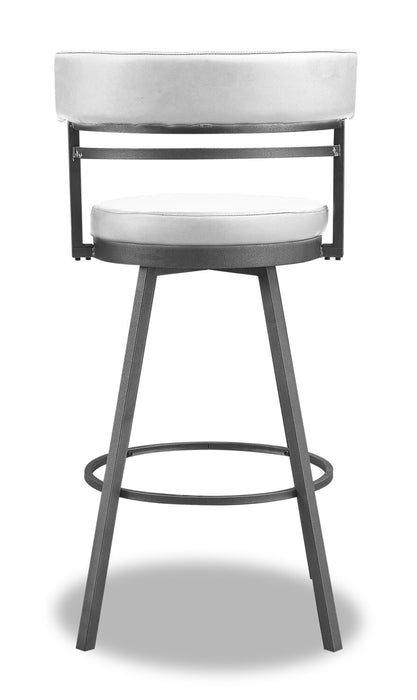 Mila Counter Stool with Swivel Seat, Vegan Leather Fabric, Metal - White