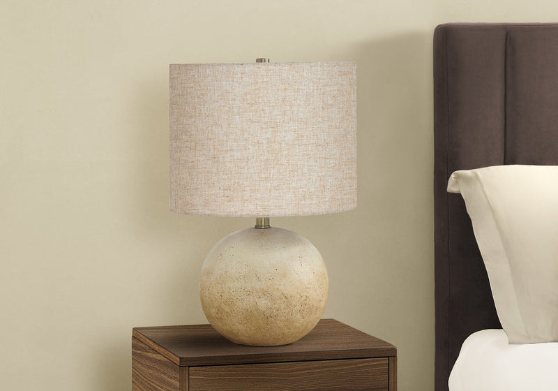 20\" Beige Concrete Table Lamp with Linen Shade