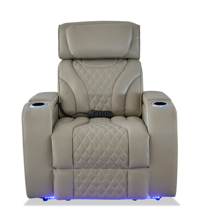 Elite 38\" Genuine Leather Massage Power Reclining Chair with Power Headrest and Storage Armrests - Grey