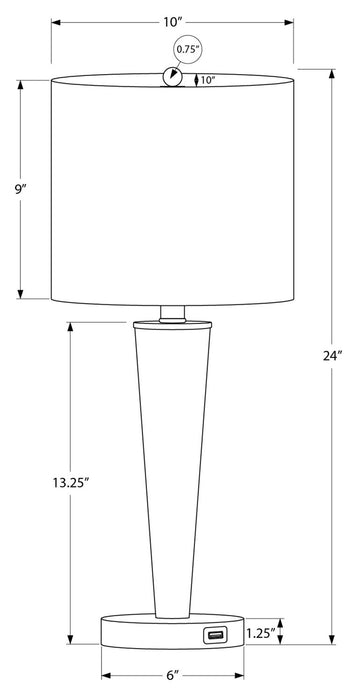 24\" Nickle Metal 2-Piece Set, with Two Table Lamps and USB Charging