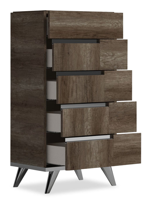 Gino Bedroom Chest of Drawers, 5-Drawer - Made in Italy, 25\"W x 49\"H, Modern - Brown