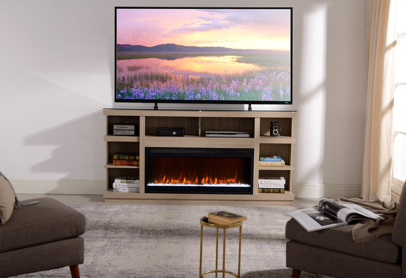 Axel 74\" Modern  Electric Fireplace TV Stand with Storage and Cable Management for TVs up to 85\"- Taupe