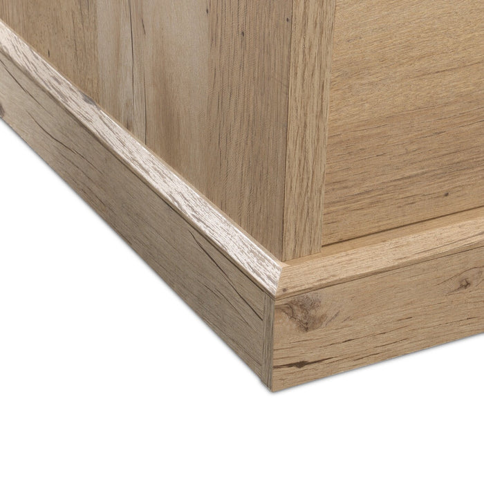 Akira 65.12\" L-Shaped Office Desk with Keyboard Tray, 3-Drawers & Cabinet - Prime Oak