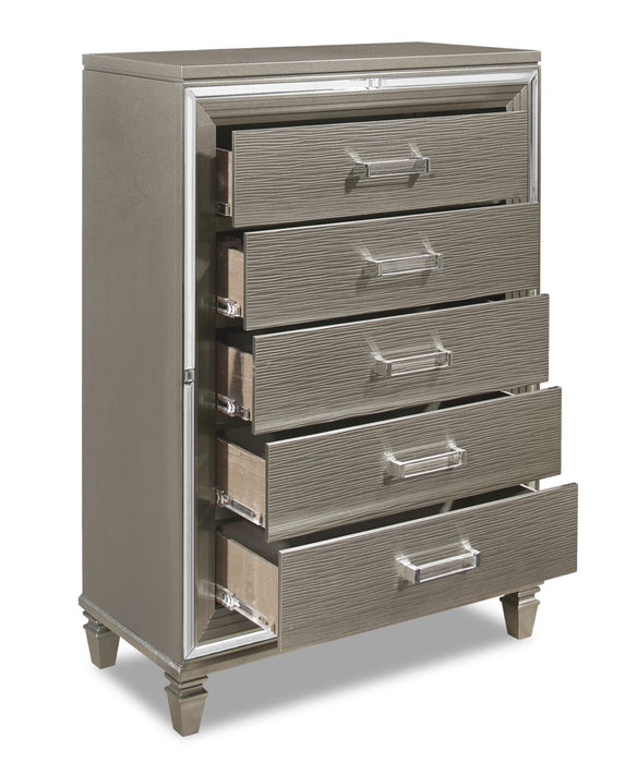 Max Bedroom Chest of Drawers, 5-Drawer, 38\"W x 54.3\"H, Glam - Silver