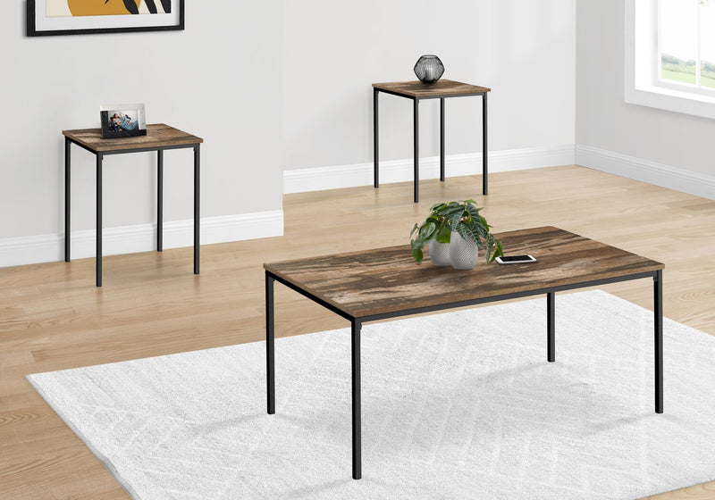 Easton 42\" Modern 3-Pack Coffee + 2 End Tables - Brown with Black Metal Legs