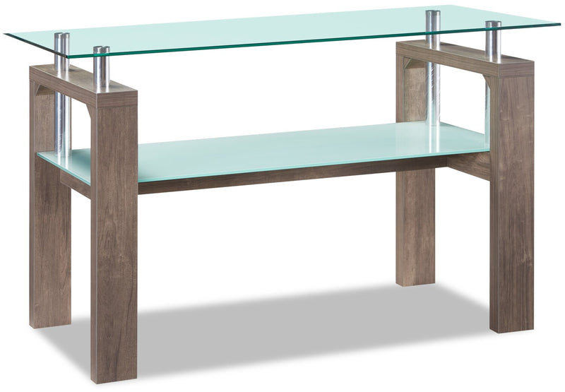 Harvy  50\" Modern  Glaass Top Sofa Table with Shelf - Hazelnut