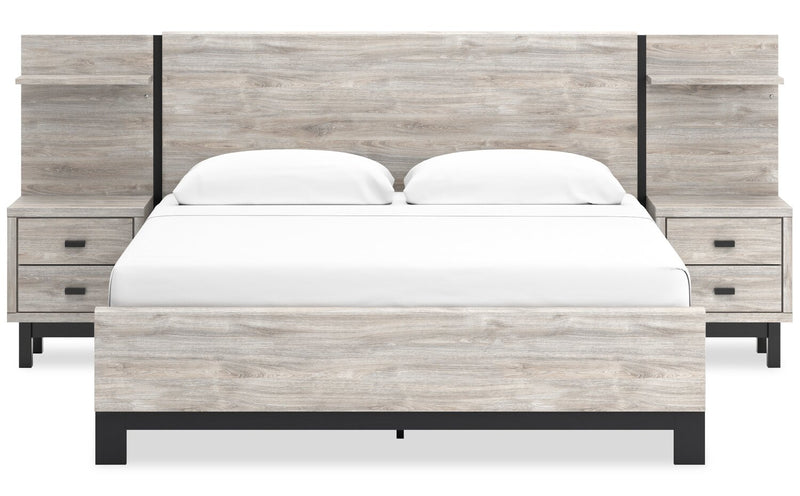 Zen Pier Bed with Headboard, Frame, Nightstands & Piers, USB, LED, Light Grey - King Size