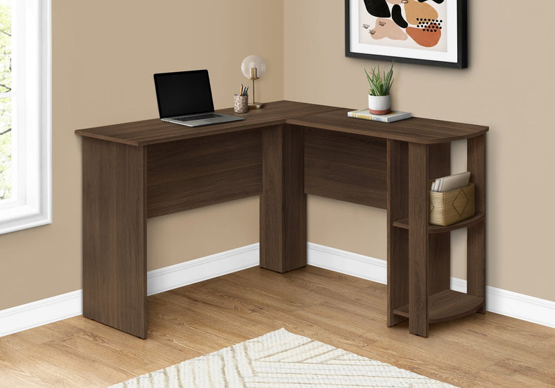 Eason 47\" L-Shaped Office Desk with Shelf - Walnut