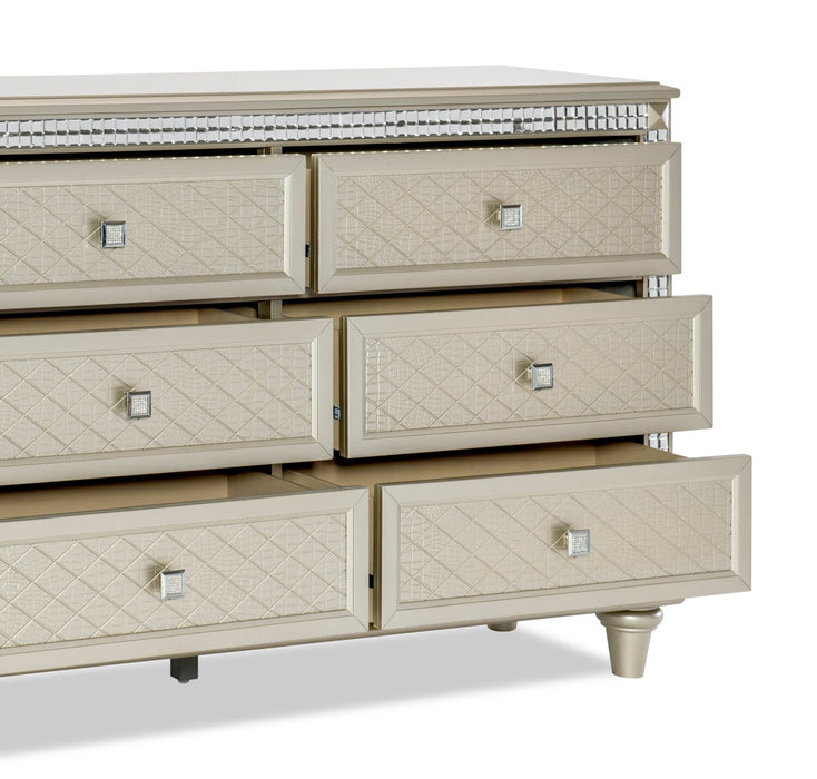 Tyra Bedroom 6-Drawer Dresser, 60.3\"W x 38.5\"H, Glam - Champagne