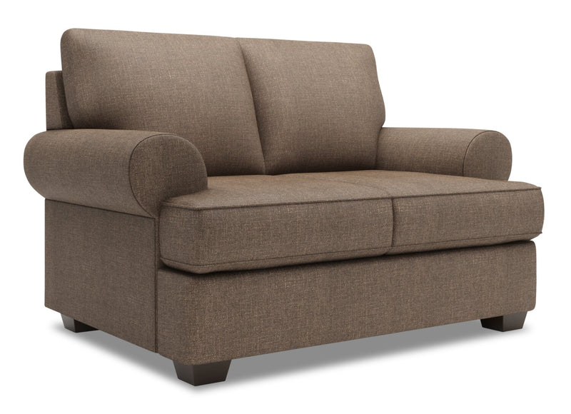 Made in Canada Customizable Sofa Lab Roll 64\" Linen-Look Fabric Loveseat with Rolled Arms - Luna Praline Brown