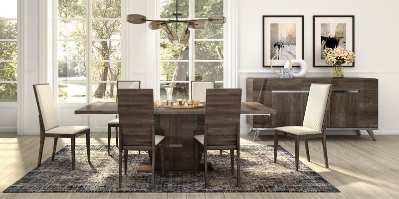 Gino 7pc Dining Set with Table & 6 Chairs - Made in Italy, 63-86\"W Extension, Modern - Brown