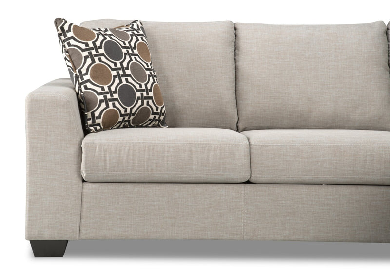 Made in Canada Nina 2-Piece Linen-Look Fabric Reversible Sectional with Accent Pillows - Taupe
