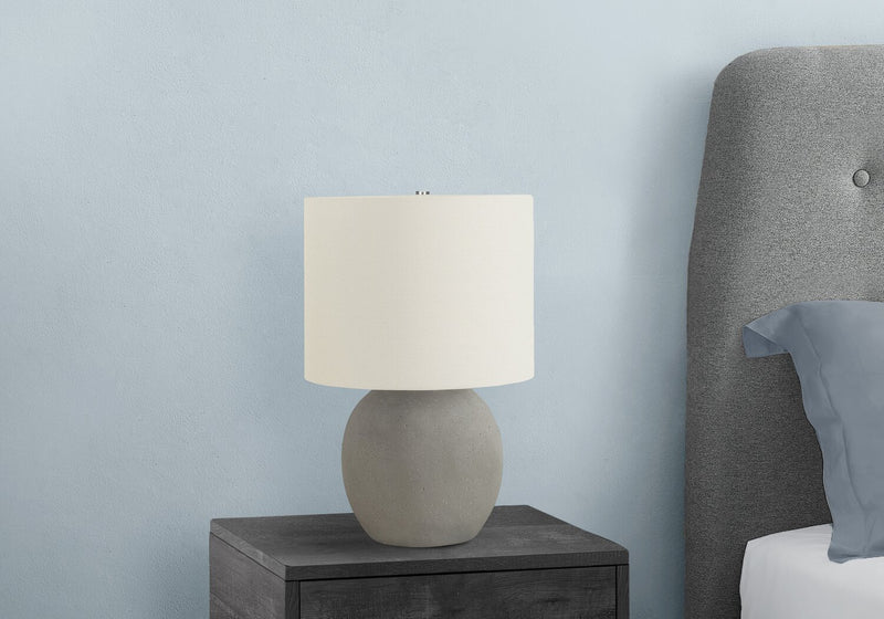 20\" Grey Concrete with Ivory Shade Table Lamp