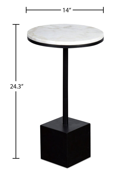 Sabrina 14\" Accent Table - Black with White Marble Look Top