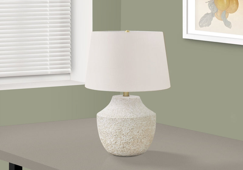 20\" Cream Textured Concrete Table Lamp with Ivory Shade