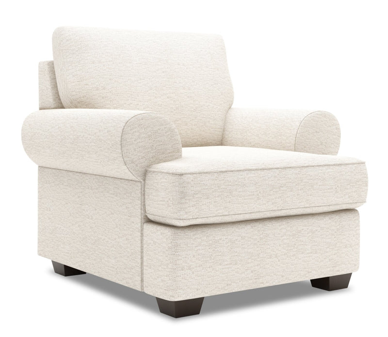 Made in Canada Sofa Lab Customizable Roll 42\" Chenille Fabric Chair with Rolled Arms - Luxury Sand Beige