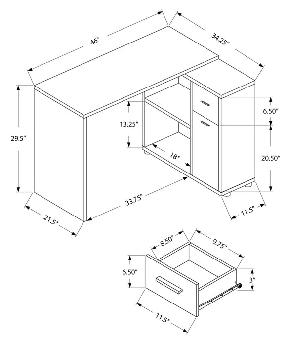 Bristol 46\" L-Shaped Computer Office Desk with Shelves, Drawer & Cabinet - Grey