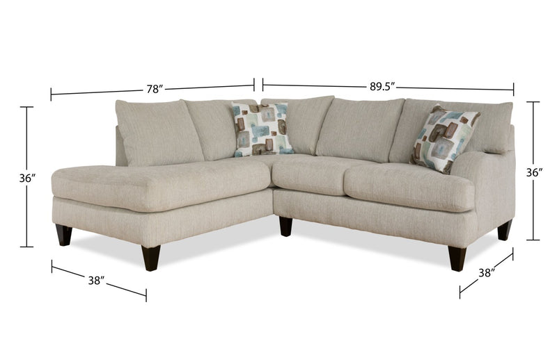 Made in Canada Nofia 2-Piece Left-Facing Chenille Fabric Sectional with  Accent Pillows and Wood Legs - Linen Beige