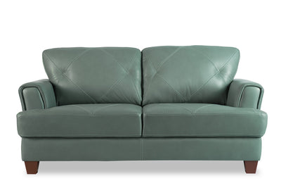 Chateau d’Ax Vita 70" 100% Genuine Leather Loveseat with Diamond Pattern Stitching and Wood Legs - Seafoam Green | Causeuse Vita de Château d’Ax de 70 po en cuir 100 % véritable avec coutures à motif de diamant et pattes en bois - vert écume de mer