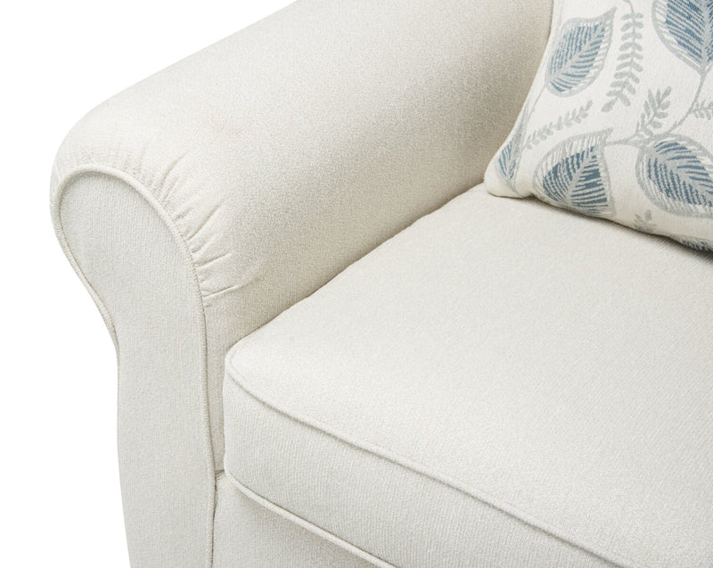 Made in Canada Scarlett 41.5\" Chenille Fabric Chair with Rolled Arms and Accent Pillow - Ecru Beige