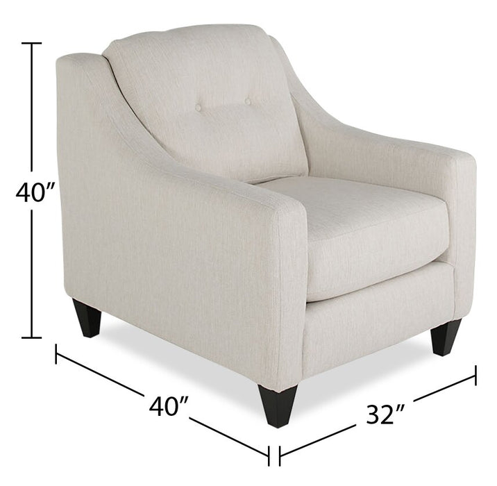 Made in Canada Cindy Crawford Home Kylie 32\" Linen-Look Fabric Chair with Button Tufting - Zeus Pearl