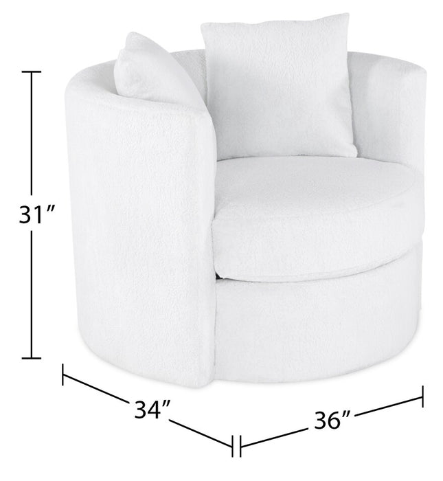 Made in Canada Petite 36\" Chenille Fabric Swivel Cuddler Accent Chair - Plush Heaven White