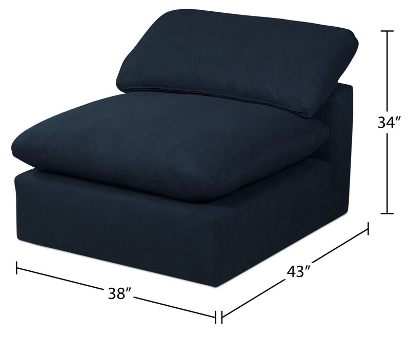Eclipse Modular 38\" Linen-Look Fabric Armless Chair with Reversible Feather Down Cushions - Navy Blue