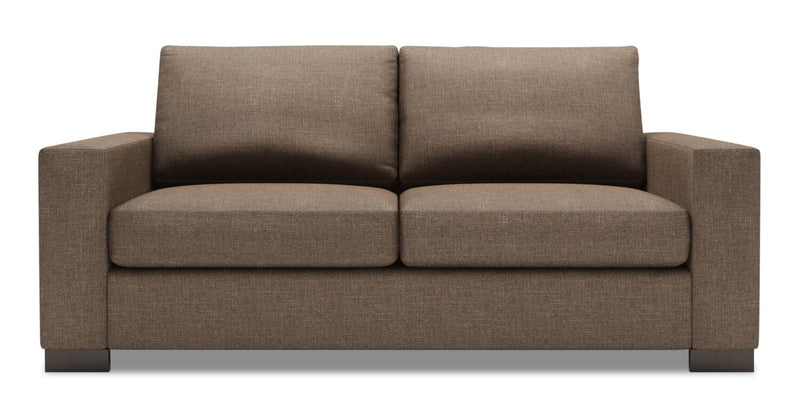 Made in Canada Customizable Sofa Lab Track 75\" Linen-Look Fabric Condo Size Sofa with Track Arms - Luna Praline Brown