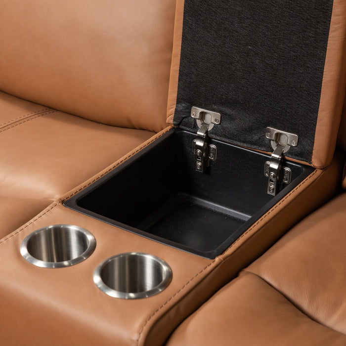 Scott Living Prescott 79\" Genuine Leather Power Reclining Loveseat with Power Headrests - Butternut Brown