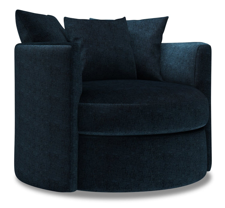 Made in Canada Sofa Lab Customizable Nest 41\" Chenille Fabric Swivel Accent Chair - Luxury Indigo Blue