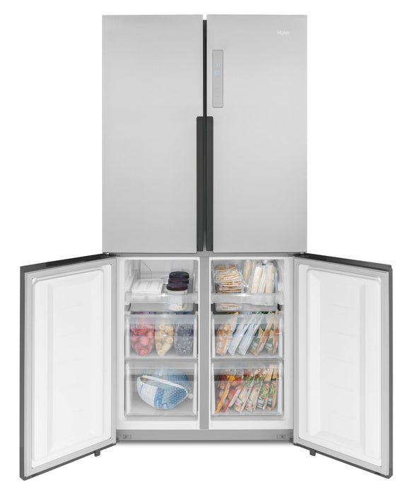 Haier 33\" 16.4 Cu. Ft. Quad Door Refrigerator - Stainless Steel Fingerprint Resistant  - QHE16HYPFS
