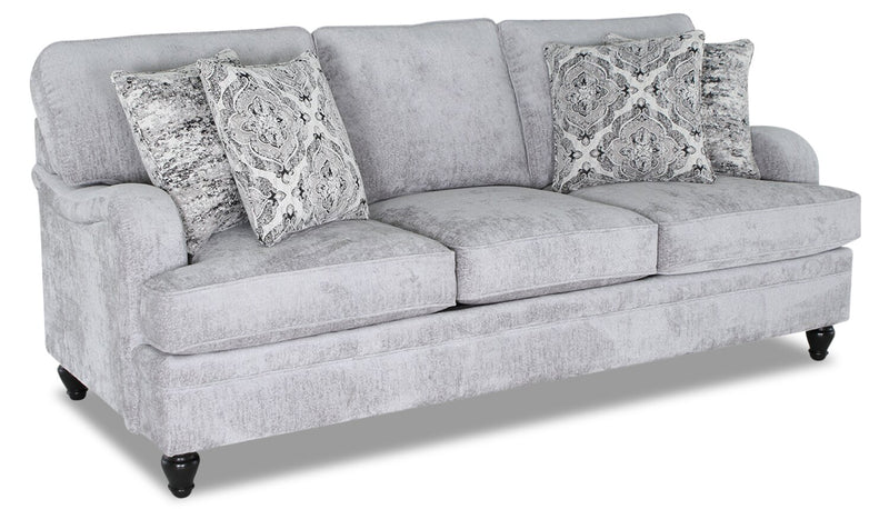 Made in Canada Bellmont 89\" Chenille Fabric Sofa with Reversible Cushions and Wood Legs - Platinum Grey