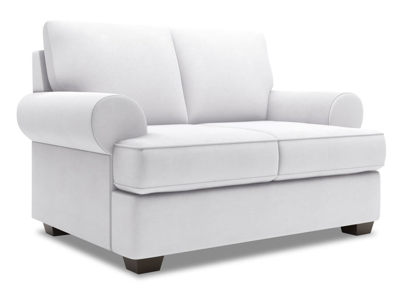 Made in Canada Customizable Sofa Lab Roll 64\" Linen-Look Fabric Loveseat with Rolled Arms - Pax Ice White